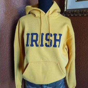 Men's, medium, bright yellow, Fighting Irish of Notre Dame hoodie sweatshirt.